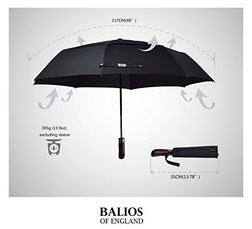 Automatik Taschen-Regenschirm mit Holzgriff – sturmfest & windsicher – Herren & Damen – Designed in Britain
