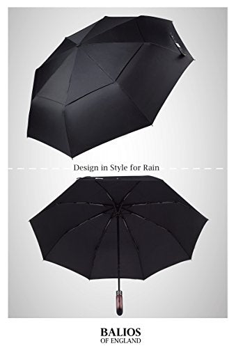 Automatik Taschen-Regenschirm mit Holzgriff – sturmfest & windsicher – Herren & Damen – Designed in Britain