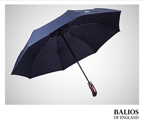 Automatik Taschen-Regenschirm mit Holzgriff – sturmfest & windsicher – Herren & Damen – Designed in Britain
