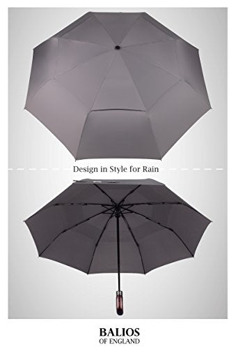 Automatik Taschen-Regenschirm mit Holzgriff – sturmfest & windsicher – Herren & Damen – Designed in Britain