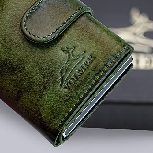 Fa.Volmer ® Étui à cartes POP-UP en cuir véritable avec/sans compartiment à pièces pour hommes & femmes | max. 11 cartes | Protection RFID | Portefeuille VO24/31