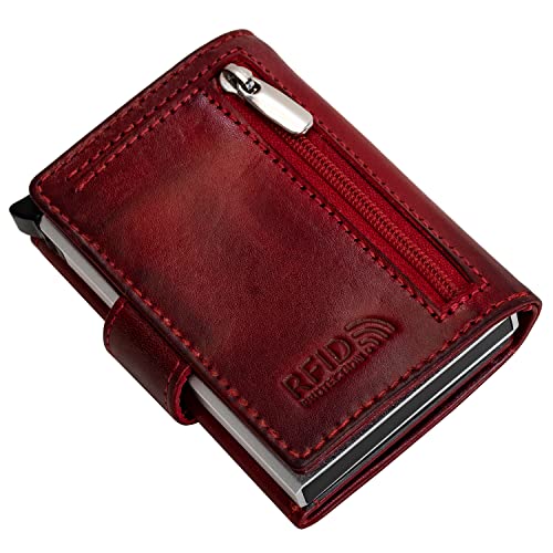 Fa.Volmer ® Étui à cartes POP-UP en cuir véritable avec/sans compartiment à pièces pour hommes & femmes | max. 11 cartes | Protection RFID | Portefeuille VO24/31