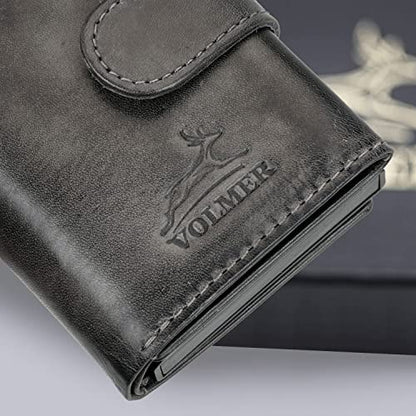Fa.Volmer ® Étui à cartes POP-UP en cuir véritable avec/sans compartiment à pièces pour hommes & femmes | max. 11 cartes | Protection RFID | Portefeuille VO24/31