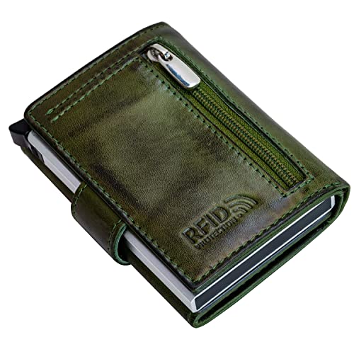 Fa.Volmer ® Étui à cartes POP-UP en cuir véritable avec/sans compartiment à pièces pour hommes & femmes | max. 11 cartes | Protection RFID | Portefeuille VO24/31