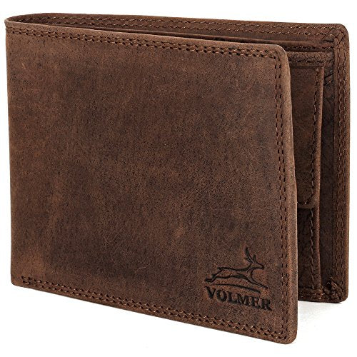 Fa.Volmer ® Leren Portemonnee Heren met RFID-bescherming - extra stevige dubbele naad - 6 vakken voor creditcards - liggend formaat